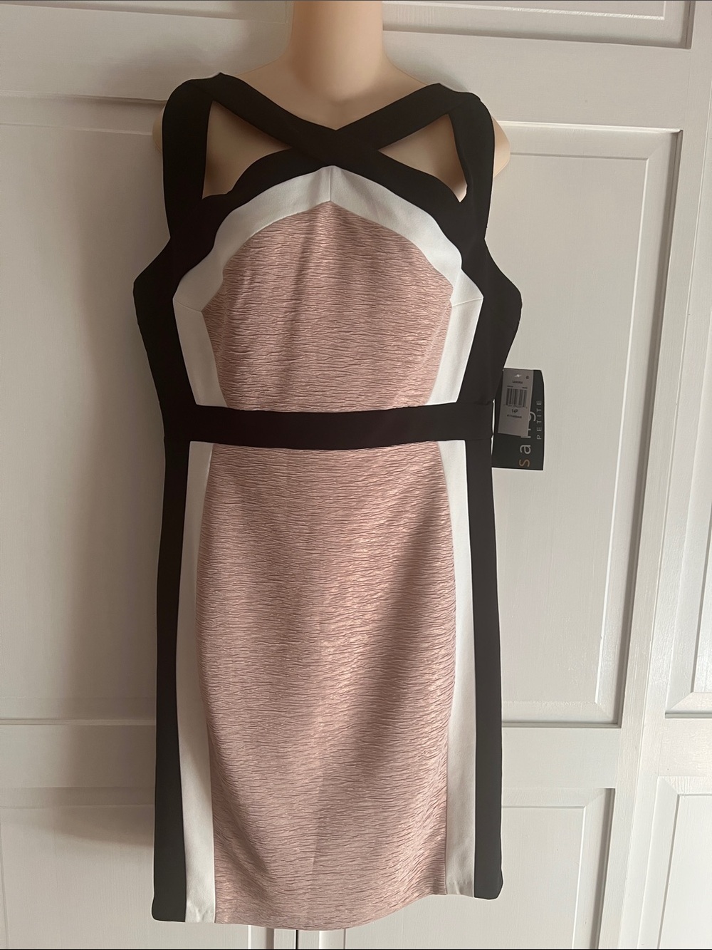 Signature by Sangria Pink and Black Colorblock Midi Sheath Dress 14P
